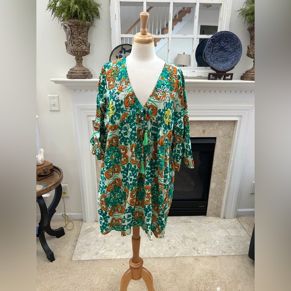Vibrant Floral Italian Cover Up Beaded Dress - Picture 1 of 9
